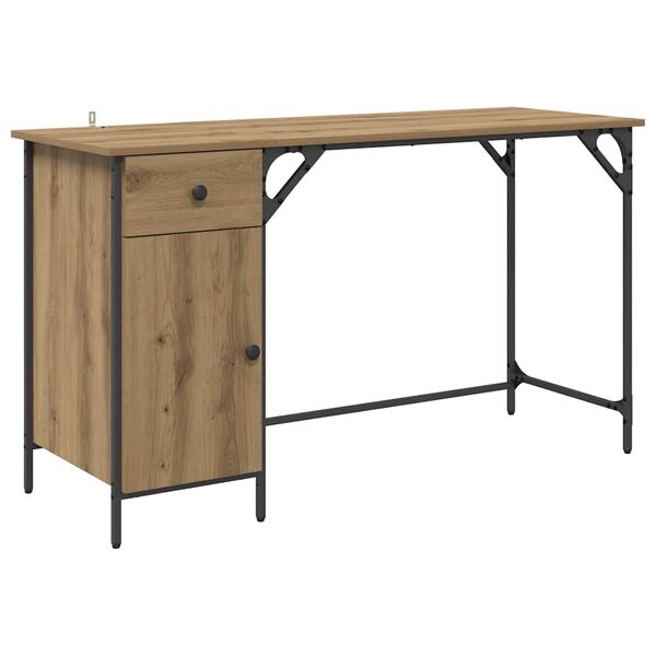 vidaXL Computerbureau Artisan Eiken 131 x 48 x 75 cm Bewerkt hout