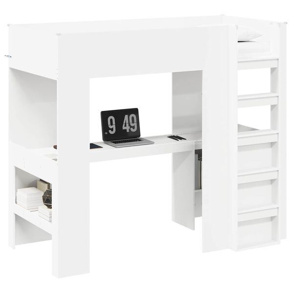vidaXL Loft Bedframe met Bureau Wit 90 x 190 cm Bewerkt hout