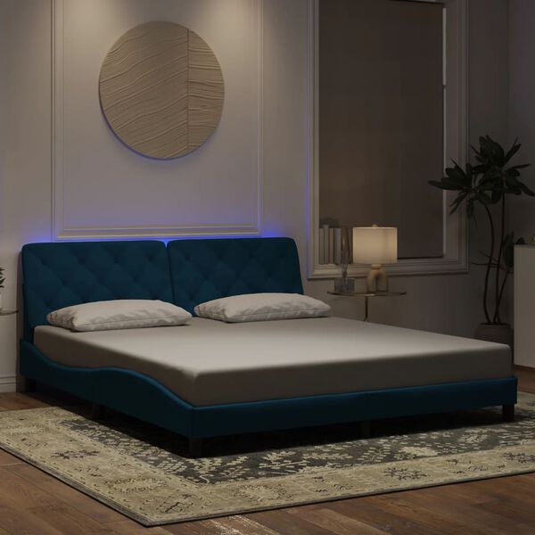 vidaXL Bedframe met LED zonder matras fluweel blauw 180x200 cm