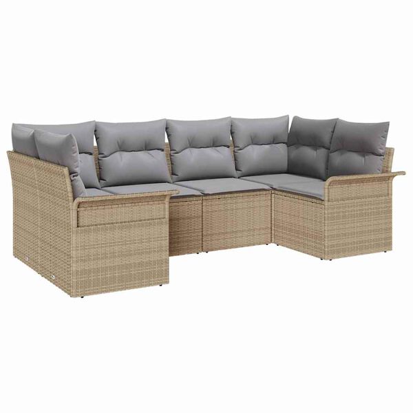 vidaXL Tuin Sofa Set met kussen met opslag 6 pcs Beige Poly riet