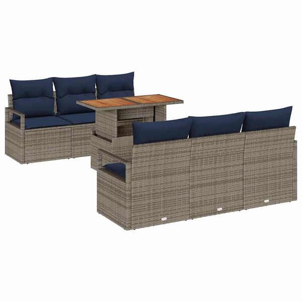 vidaXL Tuin Sofa Set met kussen 7 pcs grijs en marineblauw