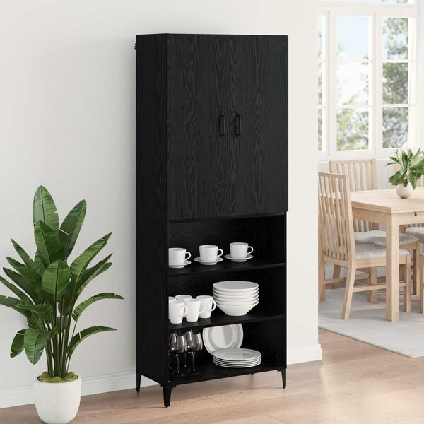 vidaXL Highboard Zwart Eiken 69,5 x 34 x 180 cm Bewerkt hout
