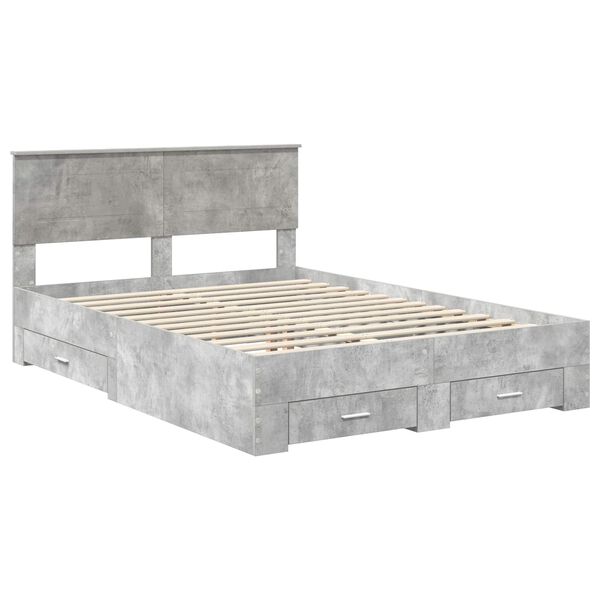 vidaXL Bedframe met hoofdeinde Beton Grijs 150 x 200 cm Bewerkt hout