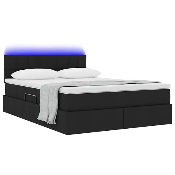 vidaXL Opbergbed met LED met matras met LED Zwart 140 x 200 cm Stof