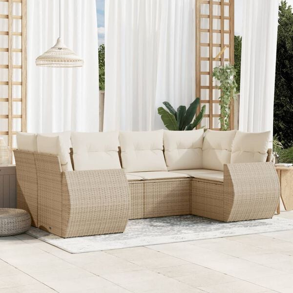 vidaXL 6-delige Loungeset met kussens poly rattan beige