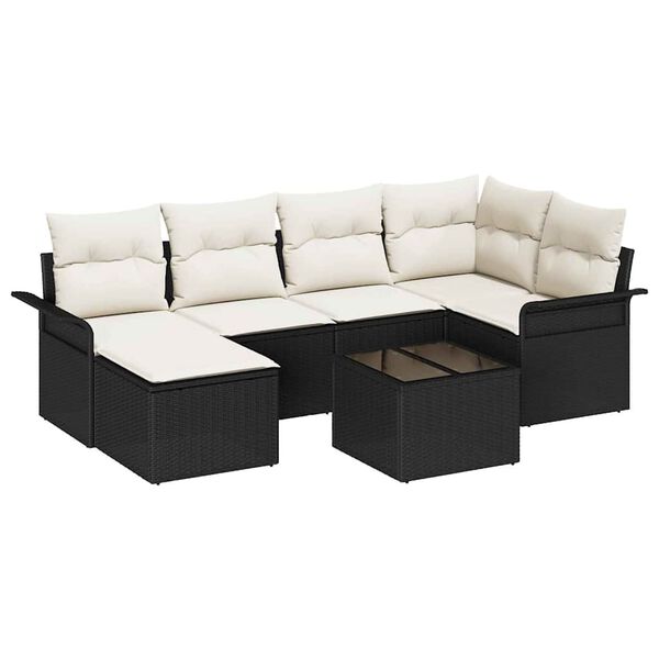 vidaXL Tuin Sofa Set met kussen 7 pcs Zwart poly rattan