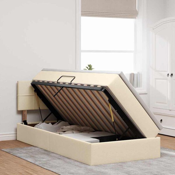 vidaXL Opbergbed met LED met matras met LED Cr&egrave;me 100 x 200 cm Stof