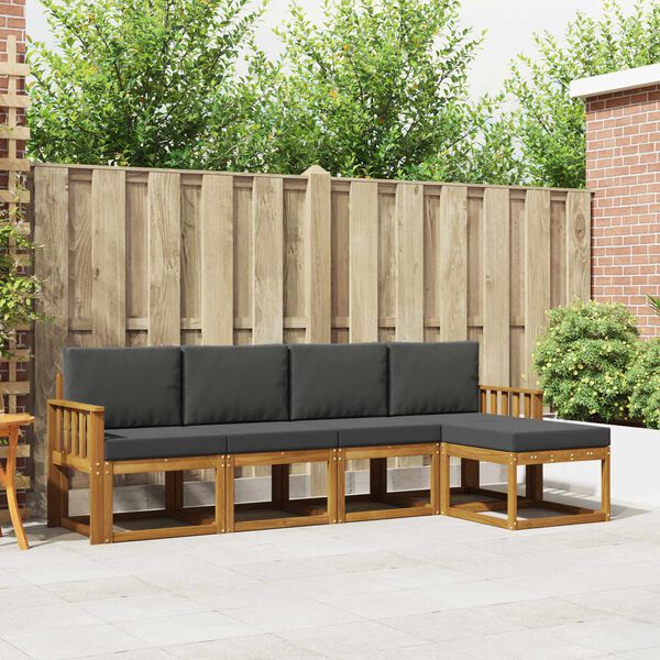 vidaXL Buiten bankenset met kussen 5 pcs Natuurlijk en Antraciet