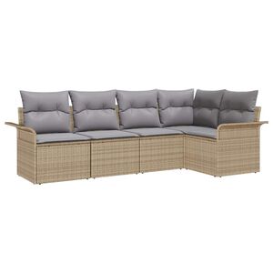 vidaXL Tuin Sofa Set met kussen met opslag 5 pcs Beige Poly riet