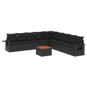 vidaXL 10-delige Loungeset met kussens poly rattan zwart