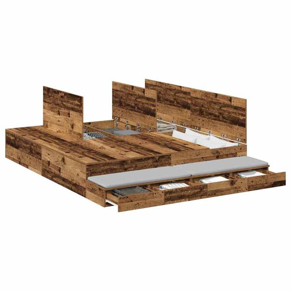 vidaXL Opbergbedframe met lade met opslag Oud Hout 200 cm Bewerkt hout