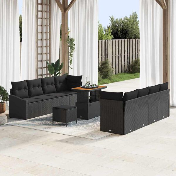 vidaXL Tuin Sofa Set met kussen 11 pcs Zwart Poly riet