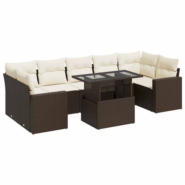 vidaXL 8-delige Loungeset met kussens poly rattan bruin