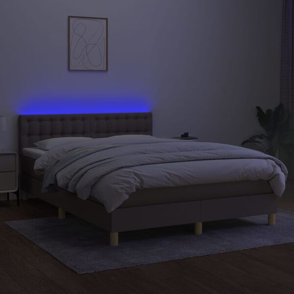 vidaXL Boxspring met matras en LED stof taupe 140x200 cm