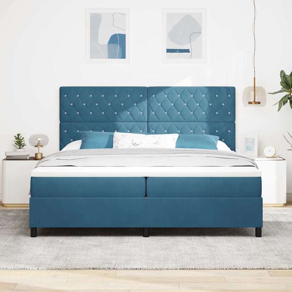 vidaXL Boxspringbed met matras Donkerblauw 200 x 200 cm Stof