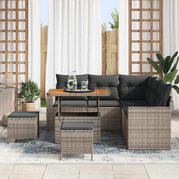 vidaXL Tuin Sofa Set 8 pcs Grijs Poly rattan en gepoedercoat staal