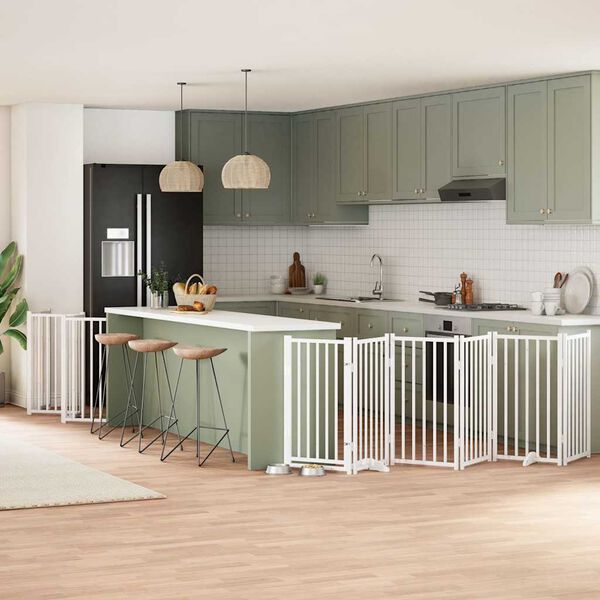 vidaXL Hondenhek inklapbaar met deur 15 panelen 750cm populierhout wit