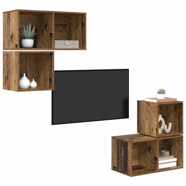 vidaXL Tv-meubelset Wandgemonteerd 4 pcs Oud Hout Bewerkt hout