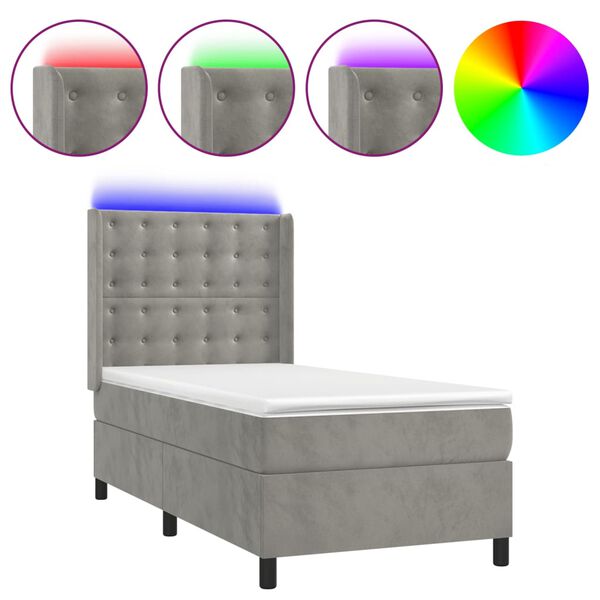 vidaXL Boxspring met matras en LED fluweel lichtgrijs 90x190 cm