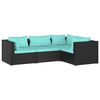vidaXL 4-delige Loungeset met kussens poly rattan zwart