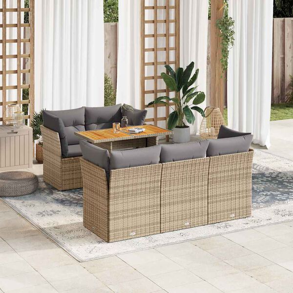 vidaXL 6-delige Loungeset met kussens poly rattan beige