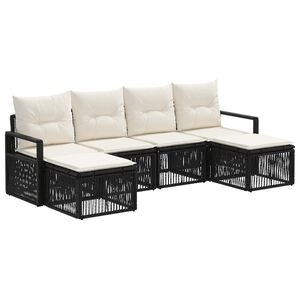 vidaXL Tuinbankenset 6 st 6-zits Zwart poly rattan