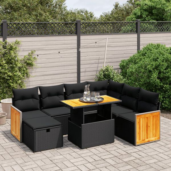 vidaXL 8-delige Loungeset met kussens poly rattan zwart