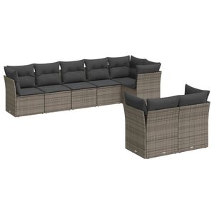 vidaXL 8-delige Loungeset met kussens poly rattan grijs