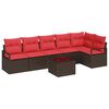 vidaXL Tuinbankenset met kussen 7 pcs Bruin en Rood poly rattan
