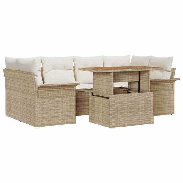 vidaXL Tuin Sofa Set met opslag 7 pcs Beige Poly riet