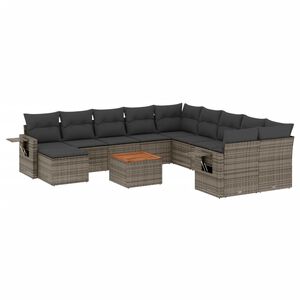 vidaXL 12-delige Loungeset met kussens poly rattan grijs