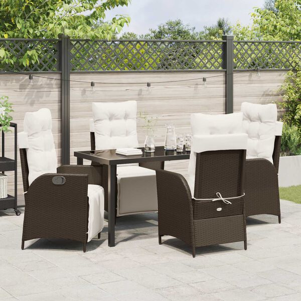 vidaXL Tuin eettafelset met kussen 5 pcs Bruin poly rattan