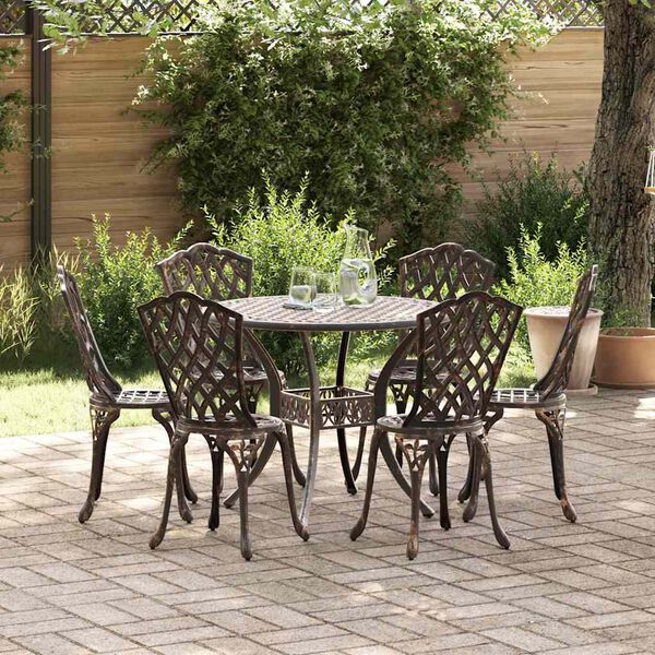 vidaXL Tuin eettafelset 7 pcs Brons Aluminium