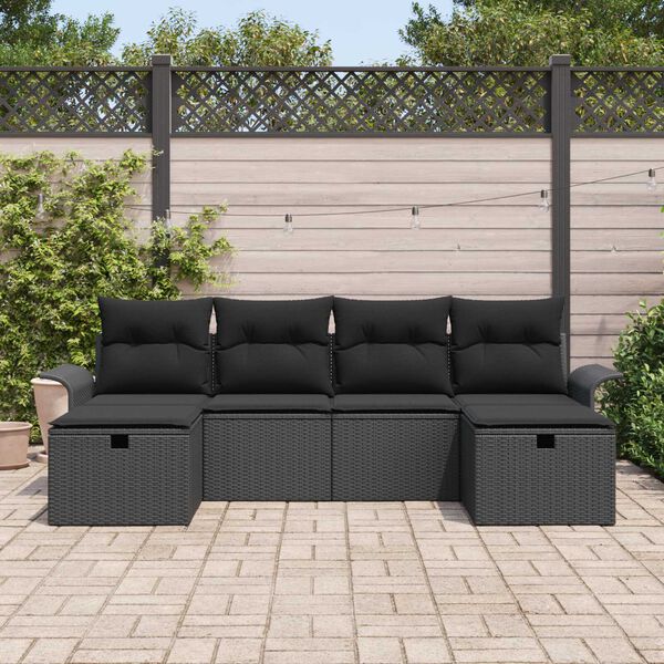 vidaXL Tuin Sofa Set met kussen met opslag 6 pcs Zwart poly rattan