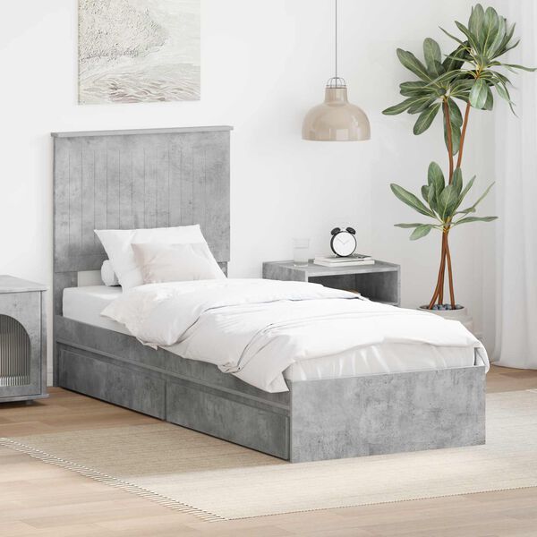vidaXL Opslag bed met hoofdeinde Beton Grijs 75 x 190 cm Bewerkt hout