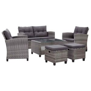vidaXL 6-delige Loungeset met kussens poly rattan donkergrijs