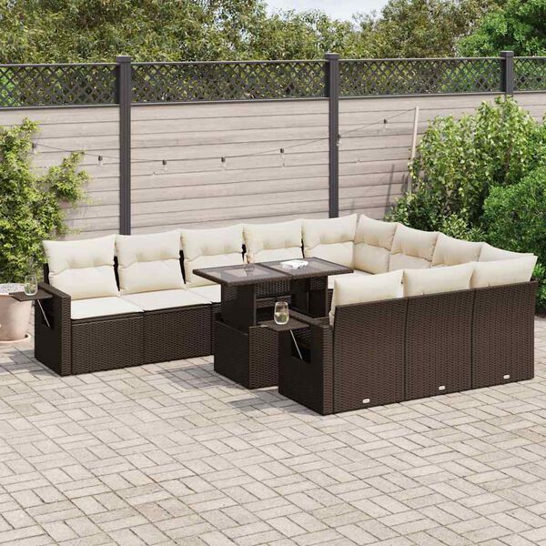 vidaXL 11-delige Loungeset met kussens poly rattan bruin