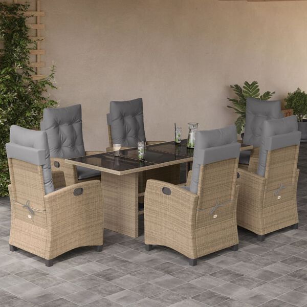 vidaXL 7-delige Tuinset met kussens poly rattan gemengd beige