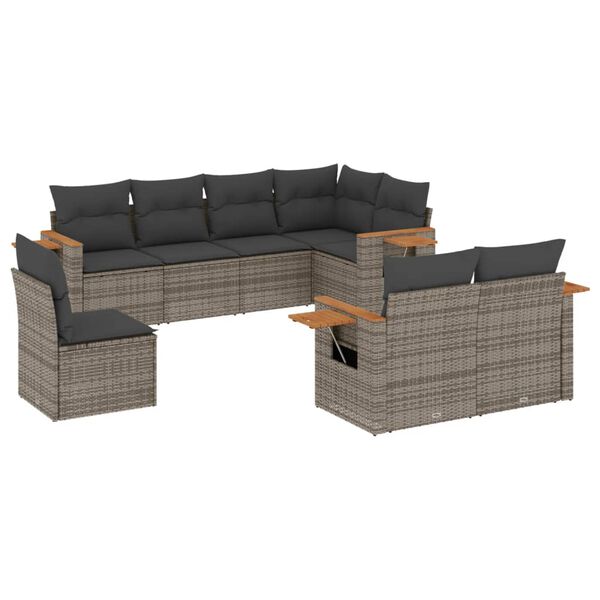 vidaXL 8-delige Loungeset met kussens poly rattan grijs