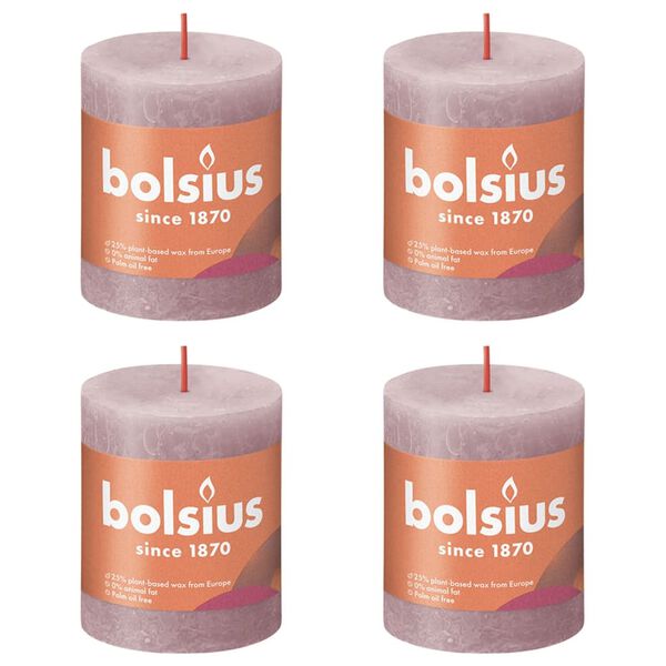 Bolsius Stompkaarsen Shine 4 st rustiek 80x68 mm ash rose