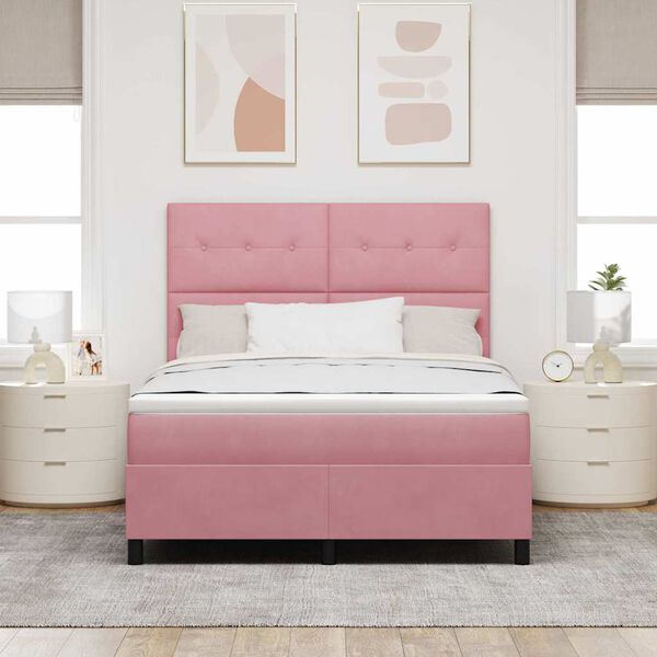 vidaXL LED Box Spring Bed met matras Roze 160 x 200 cm Fluweel