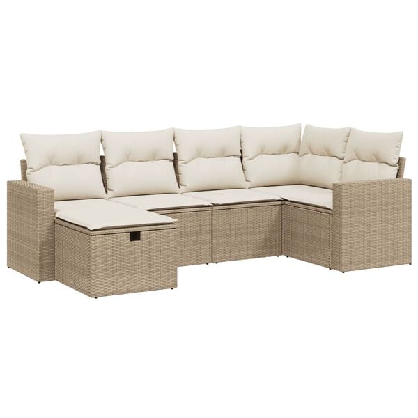 vidaXL 6-delige Loungeset met kussens poly rattan beige