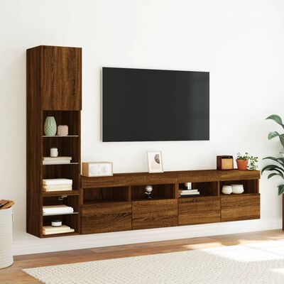 vidaXL 4-delige Tv-wandmeubelset met LED bewerkt hout bruineikenkleur