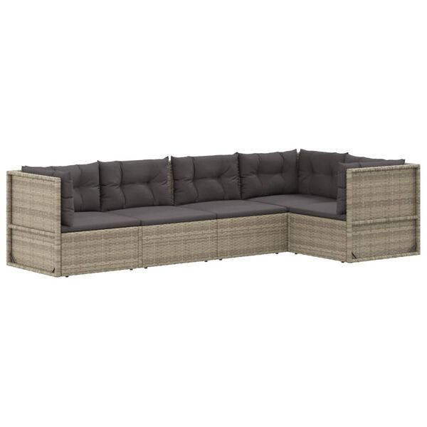 vidaXL 5-delige Loungeset met kussens poly rattan grijs
