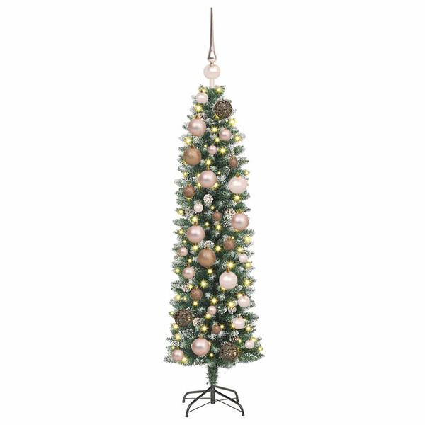 vidaXL Kunstmatige slanke kerstboom met 150 LED Groen en Wit 120 cm