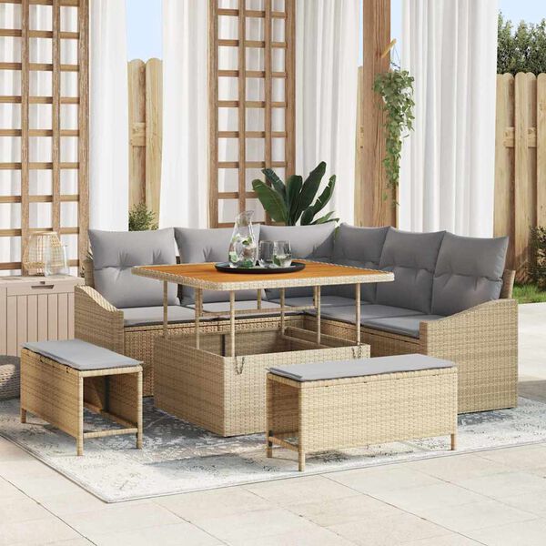 vidaXL Tuin Sofa Set met kussen met opslag 8 pcs Beige en Licht Grijs