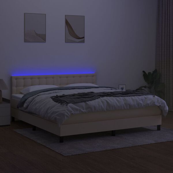 vidaXL Boxspring met matras en LED stof cr&egrave;mekleurig 160x200 cm