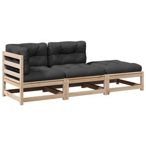 vidaXL 3-delige Loungeset met kussens massief grenenhout