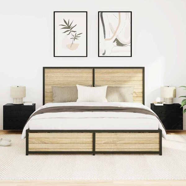 vidaXL Nachtkastje 2 pcs Zwart Eiken 50 x 39 x 41 cm Bewerkt hout