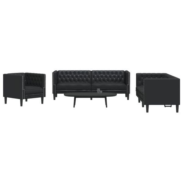 vidaXL 3-delige Loungeset Chesterfield-stijl kunstleer zwart